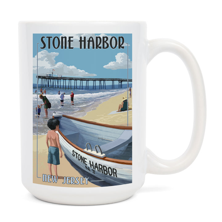 Stone Harbor, New Jersey, Lifeboat, Lantern Press Poster, Ceramic Mug