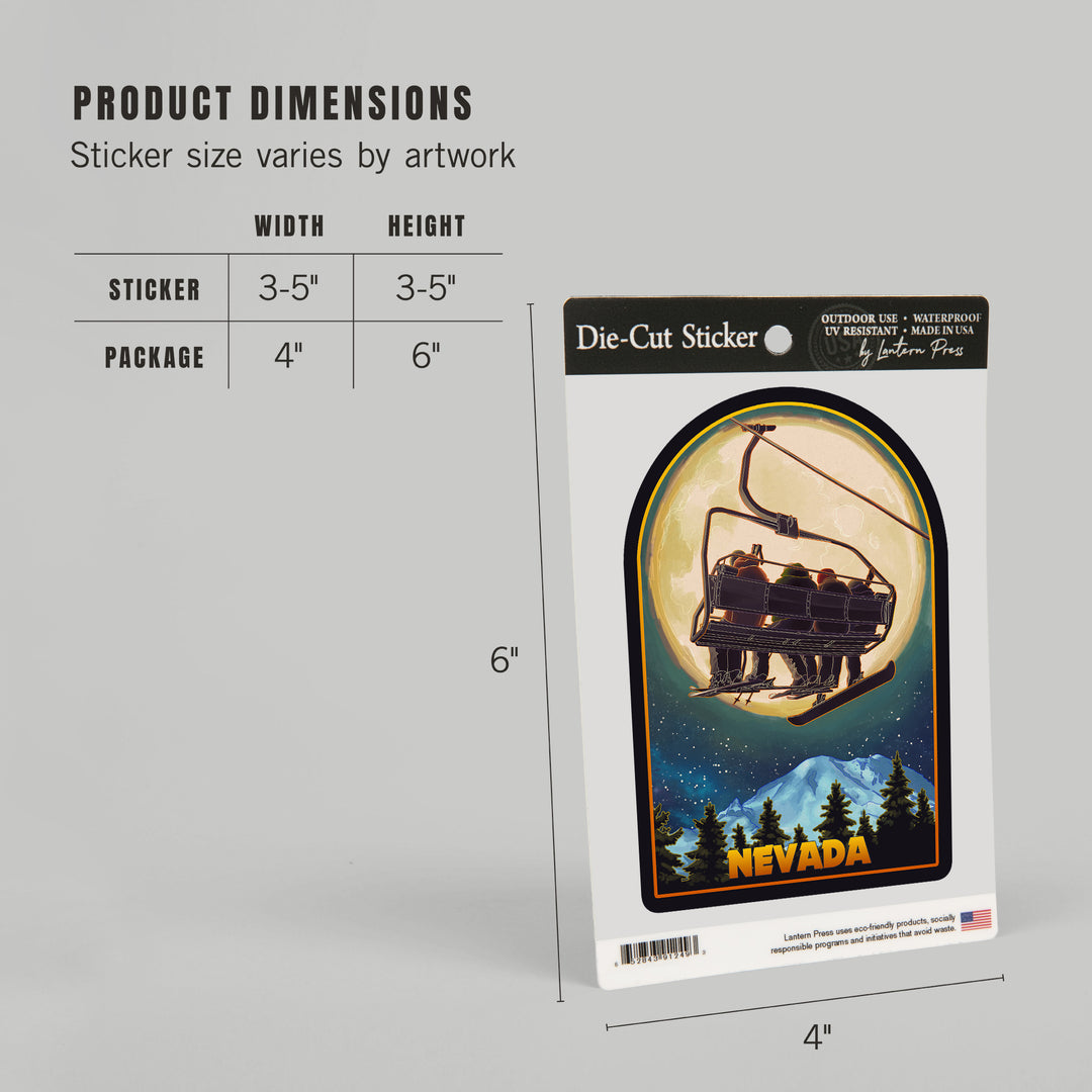 Nevada, Ski Lift and Full Moon, Snowboarder, Vinyl Sticker