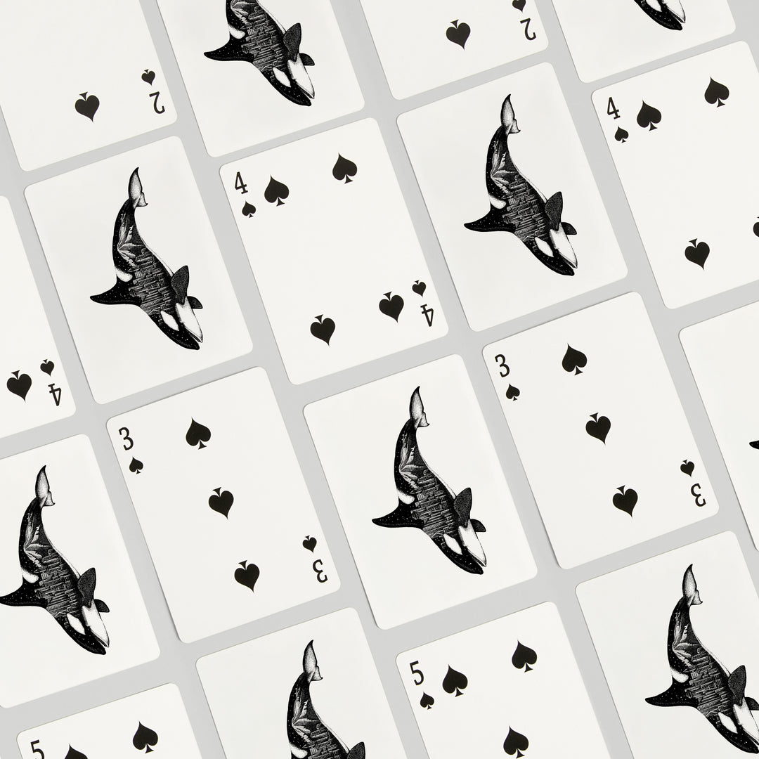 Playing Cards, Orca and Seattle Skyline, Double Exposure, 52 Card Deck with Jokers in Box, Unique Art