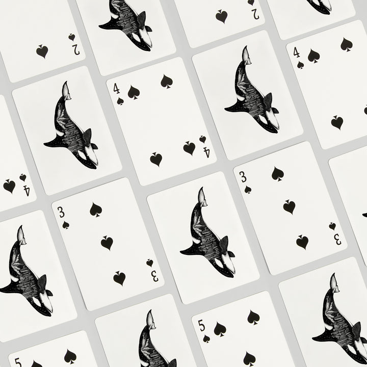 Playing Cards, Orca and Seattle Skyline, Double Exposure, 52 Card Deck with Jokers in Box, Unique Art