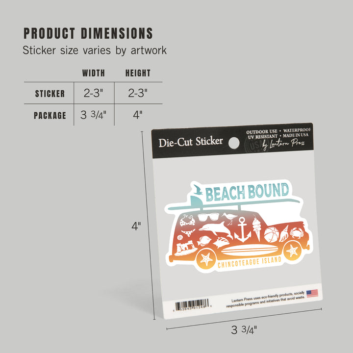 Chincoteague Island, Virginia, Beach Icons, Beach Bound, Contour, Vinyl Sticker
