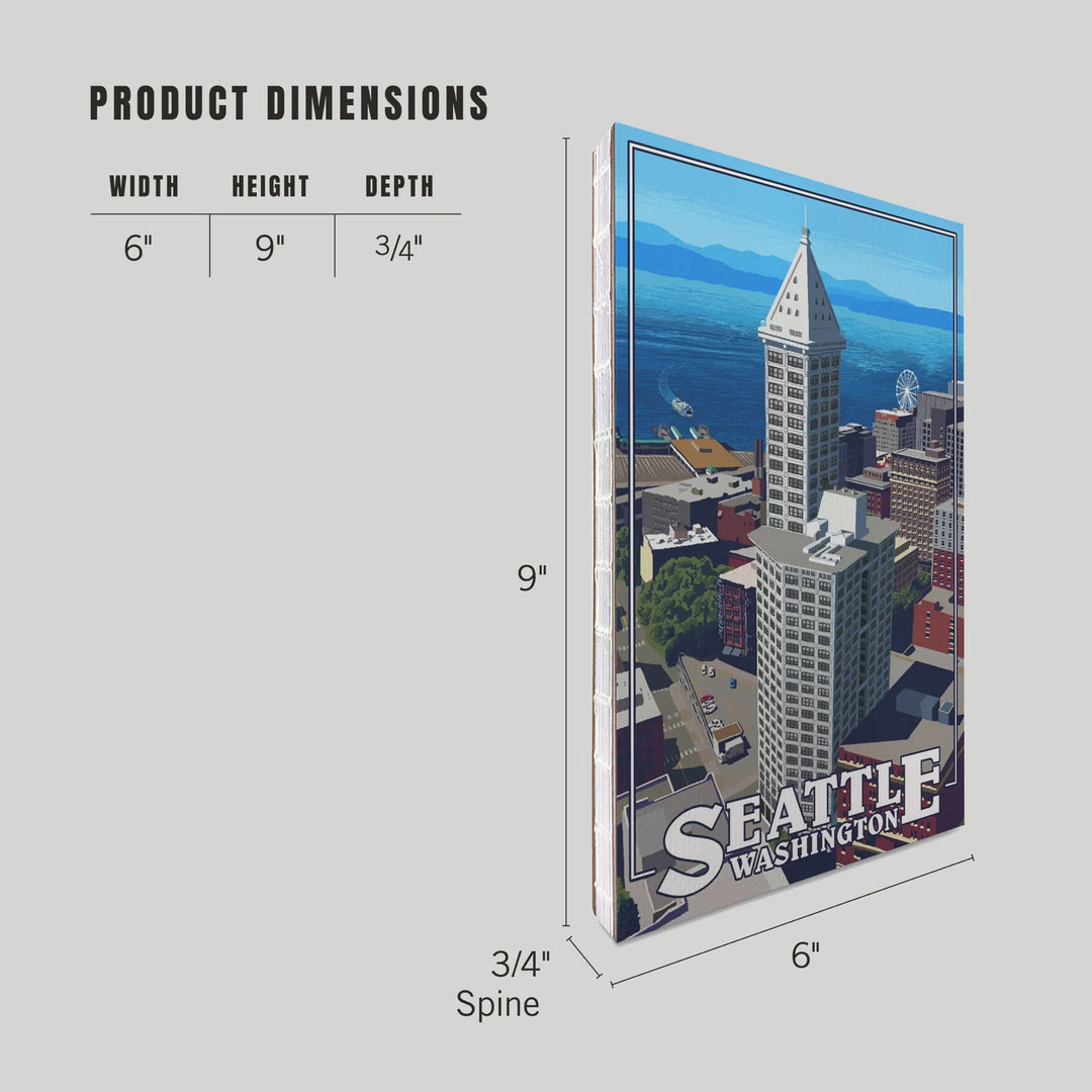 Lined 6x9 Journal, Seattle, Washington, Smith Tower and Elliott Bay, Lay Flat, 193 Pages, FSC paper