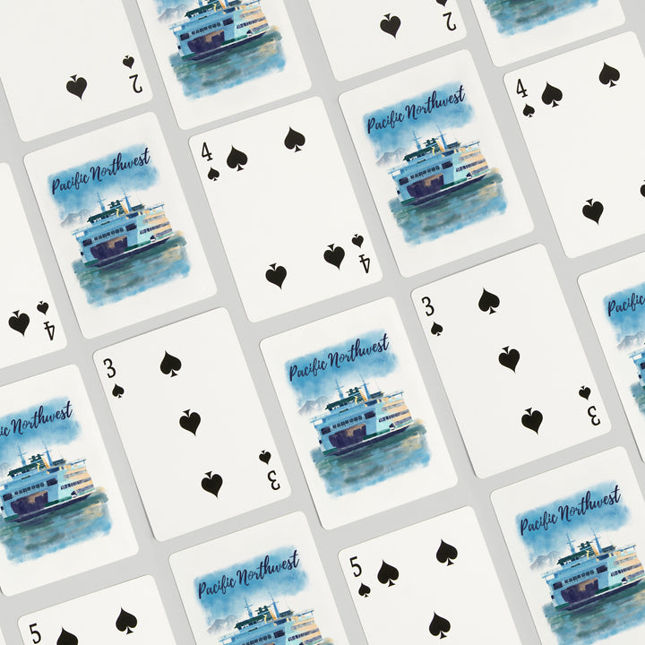 Playing Cards, Pacific Northwest, Ferry, Watercolor, 52 Card Deck with Jokers in Box, Unique Art