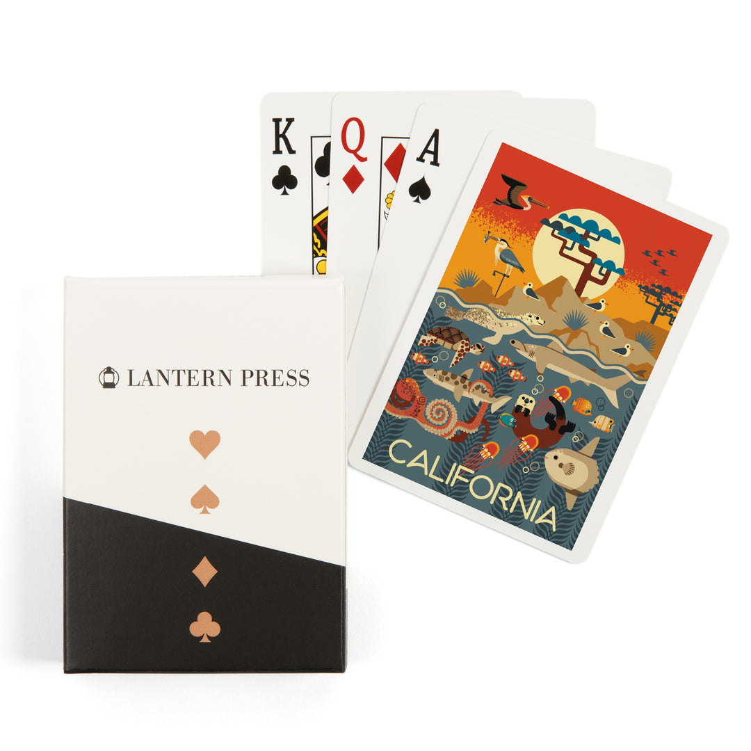 Playing Cards, California, Marine Animals, Geometric, 52 Card Deck with Jokers in Box, Unique Art