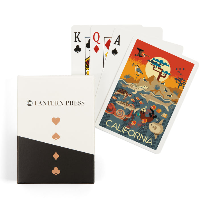 Playing Cards, California, Marine Animals, Geometric, 52 Card Deck with Jokers in Box, Unique Art