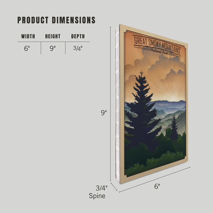 Lined 6x9 Journal, Great Smoky Mountains National Park, Lithograph National Park Series, Lay Flat, 193 Pages, FSC paper
