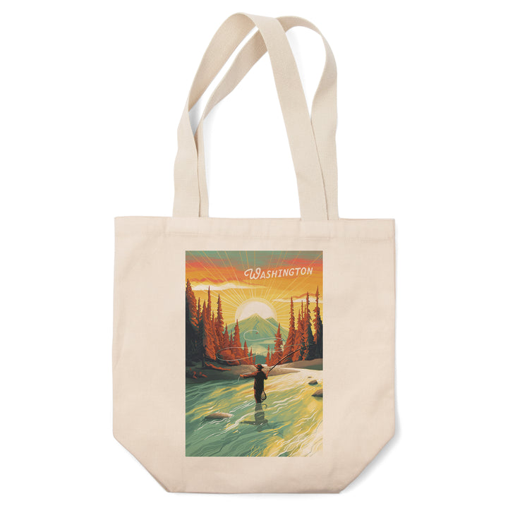 Washington, This is Living, Fishing with Mountain, Tote Bag