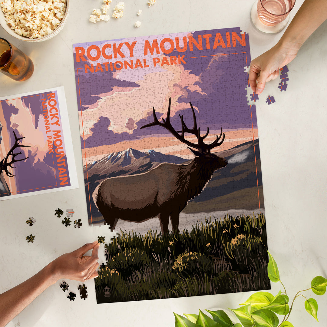 Rocky Mountain National Park, Colorado, Elk and Sunset, Jigsaw Puzzle
