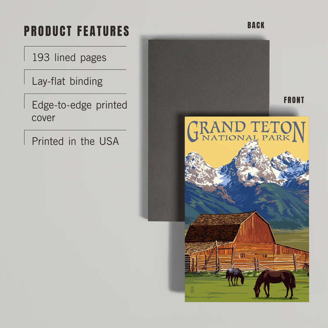 Lined 6x9 Journal, Grand Teton National Park, Wyoming, Barn and Mountains, Lay Flat, 193 Pages, FSC paper