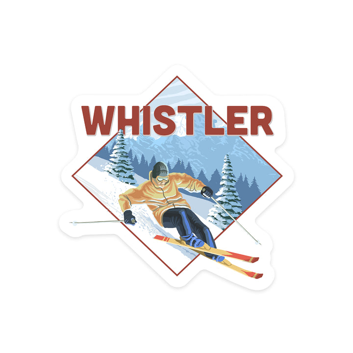 Whistler, Canada, Downhill Snow Skier, Contour, Vinyl Sticker