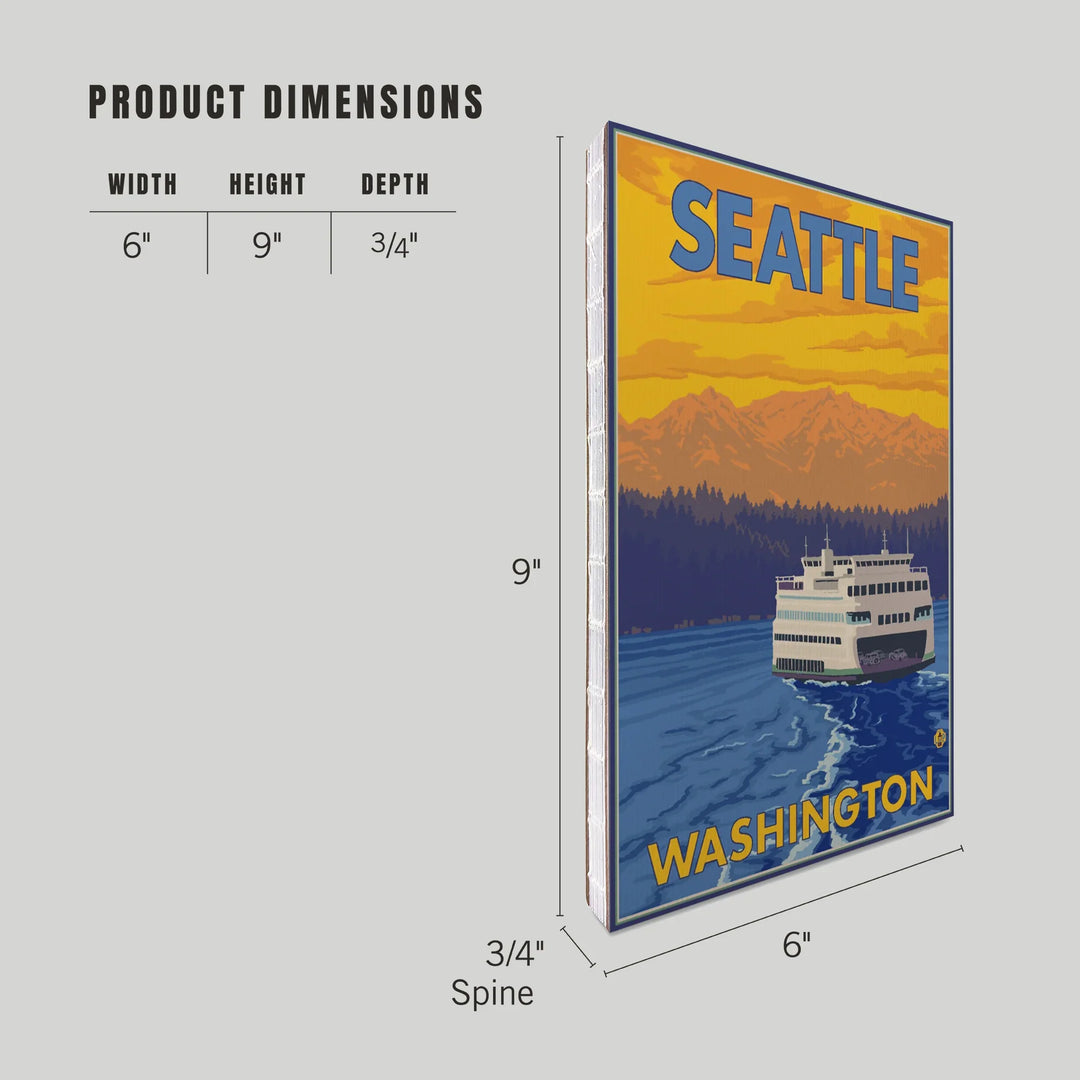 Lined 6x9 Journal, Seattle, Washington, Ferry and Mountains, Lay Flat, 193 Pages, FSC paper
