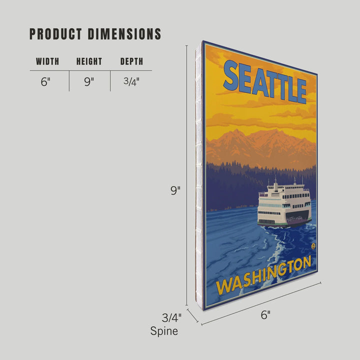 Lined 6x9 Journal, Seattle, Washington, Ferry and Mountains, Lay Flat, 193 Pages, FSC paper