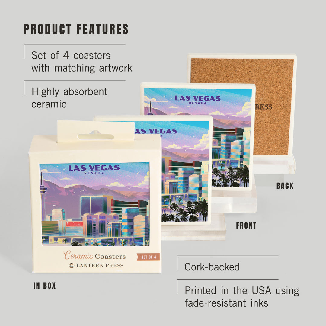 Las Vegas, Nevada, Lithograph, City Series, Coasters