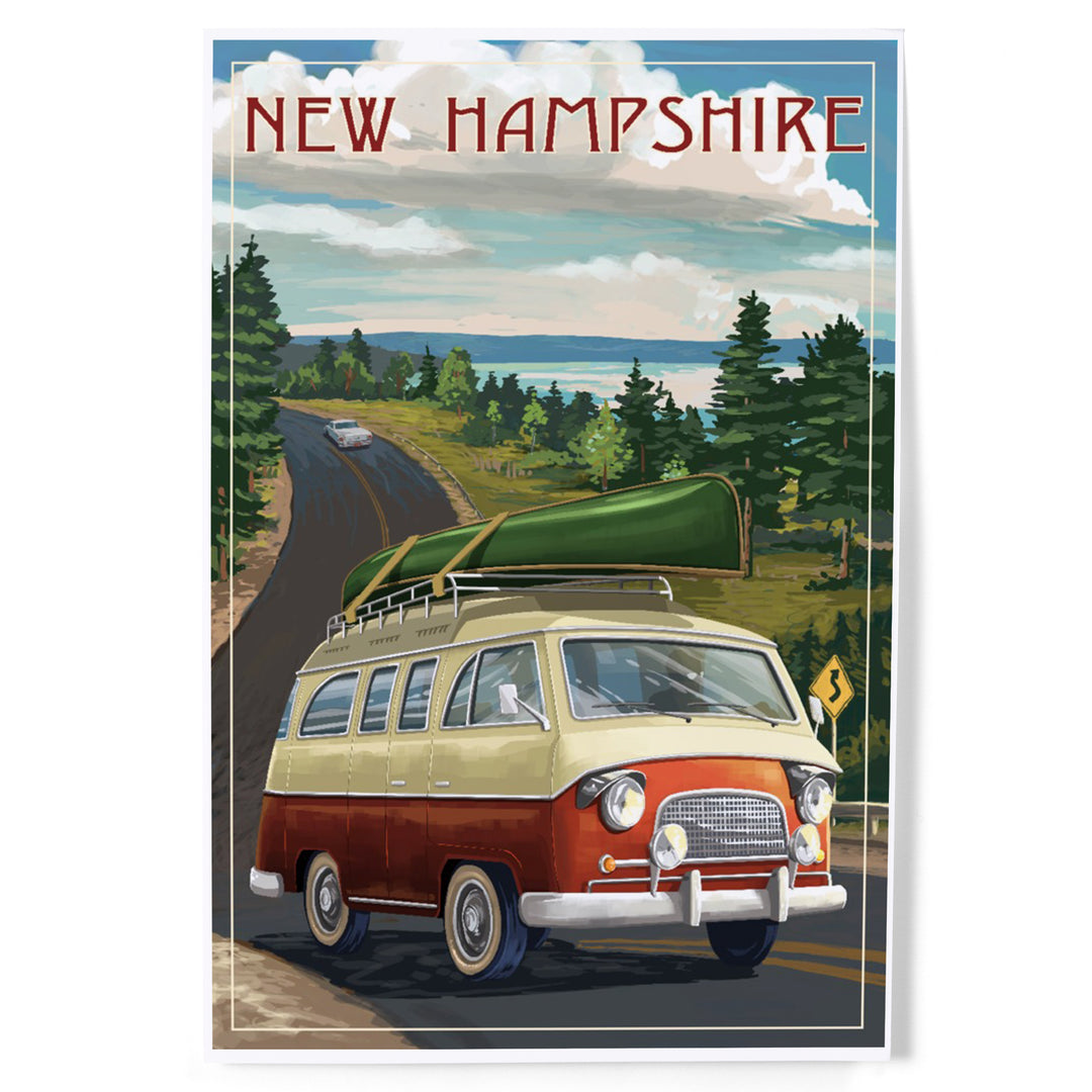 New Hampshire, Camper Van and Lake, Art & Giclee Prints