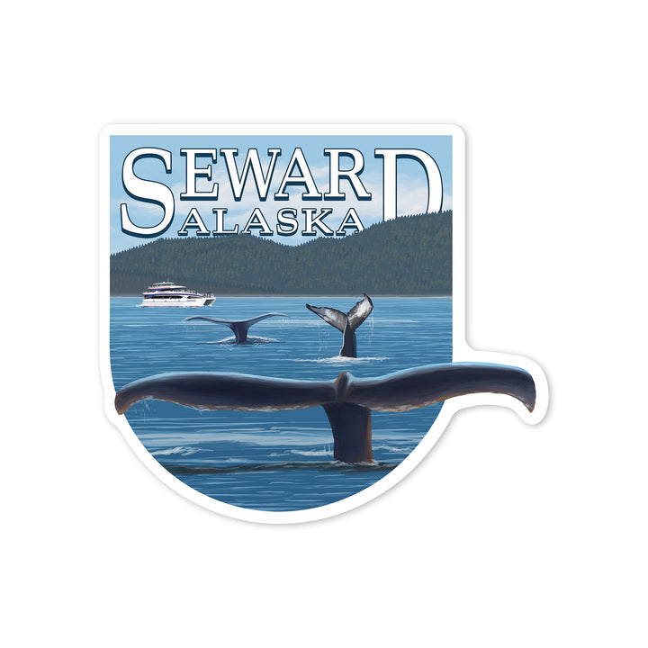 Seward, Alaska, Humpback Whale Family, Contour, Vinyl Sticker