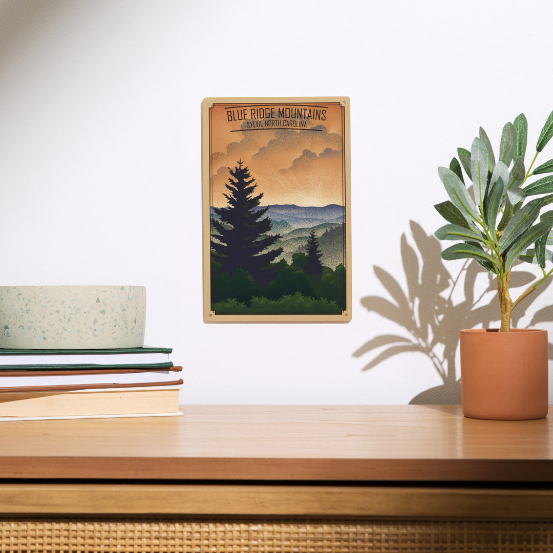 Sylva, North Carolina, Lithograph, Blue Ridge Mountains, Sunrise, Wood Signs and Postcards