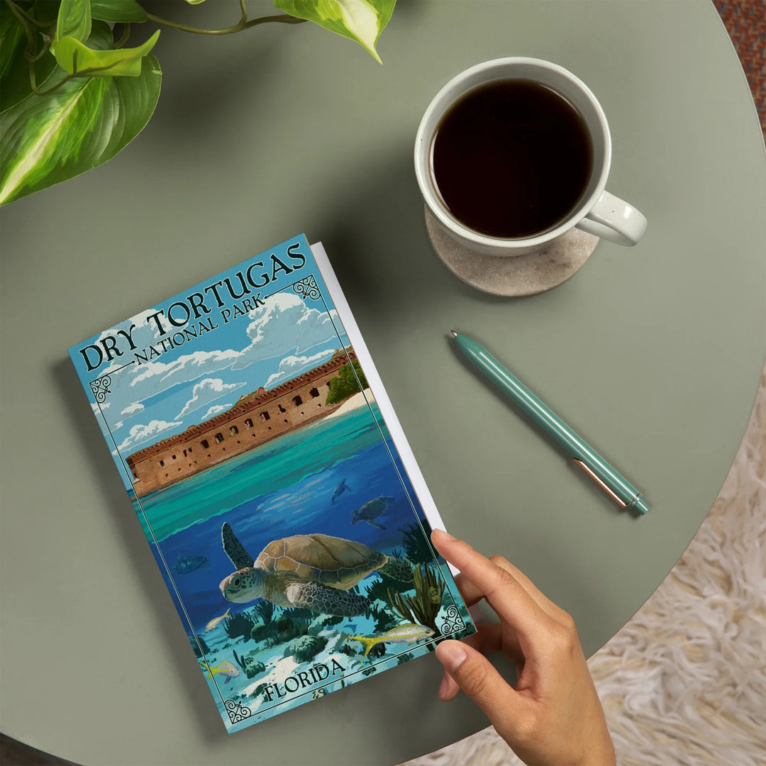 Lined 6x9 Journal, Dry Tortugas National Park, Florida, Sea Turtle, Painterly Series, Lay Flat, 193 Pages, FSC paper