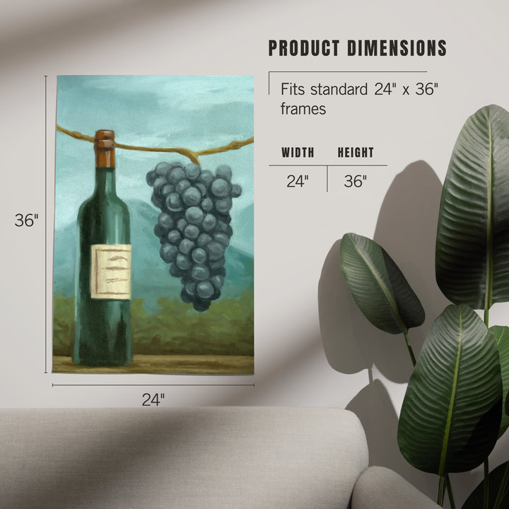 Blue Grapes and Wine Bottle, Oil Painting, Art & Giclee Prints
