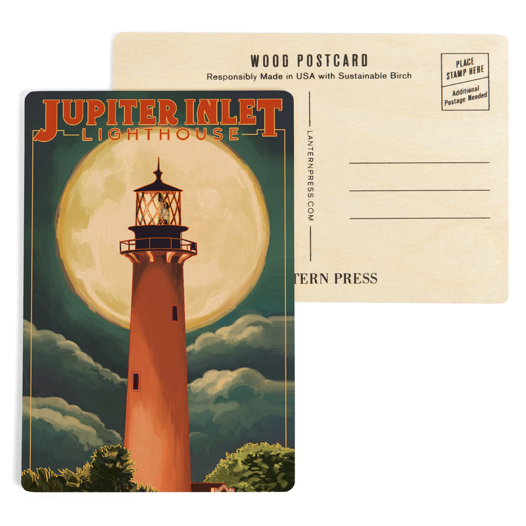 Jupiter, Florida, Jupiter Lighthouse and Moon, Wood Sign and Postcards