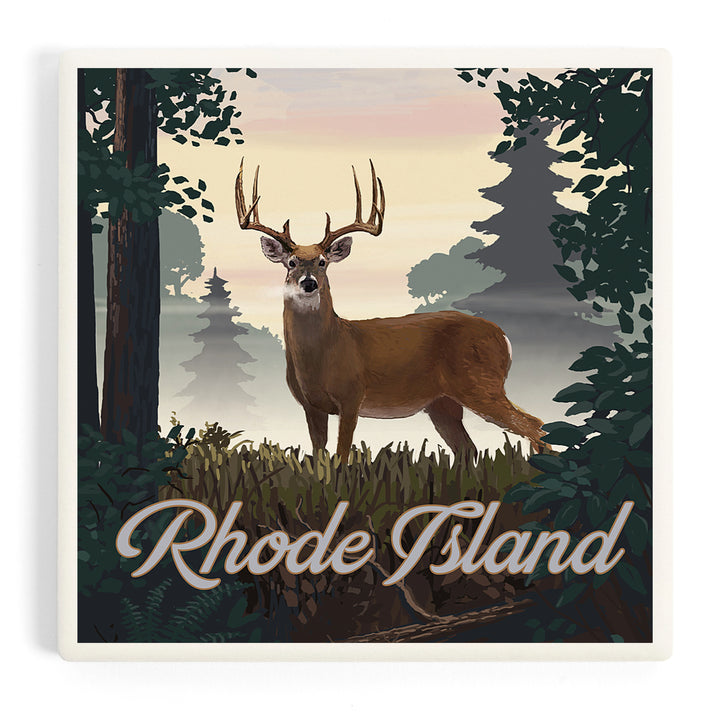 Rhode Island, Painterly, Deer and Sunrise, Coasters