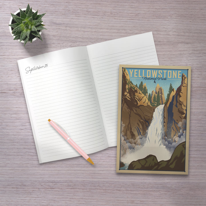 Lined 6x9 Journal, Yellowstone National Park, Wyoming, Tower Falls, Lithograph National Park Series, Lay Flat, 193 Pages, FSC paper