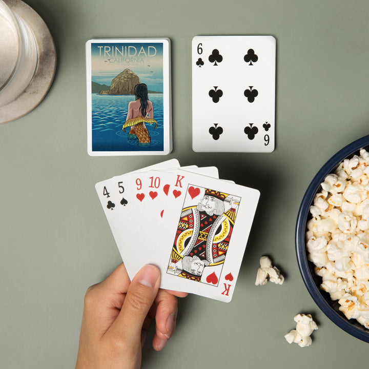 Playing Cards, Trinidad, California, Mermaid, Woodblock, 52 Card Deck with Jokers in Box, Unique Art