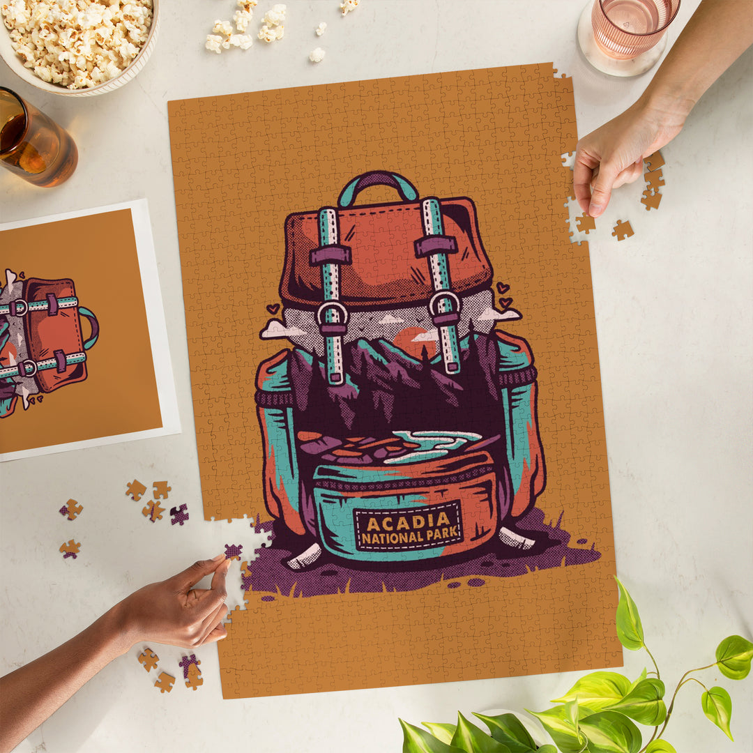 Acadia National Park, Maine, Backpack, Wander More, Distressed Vector, Jigsaw Puzzle