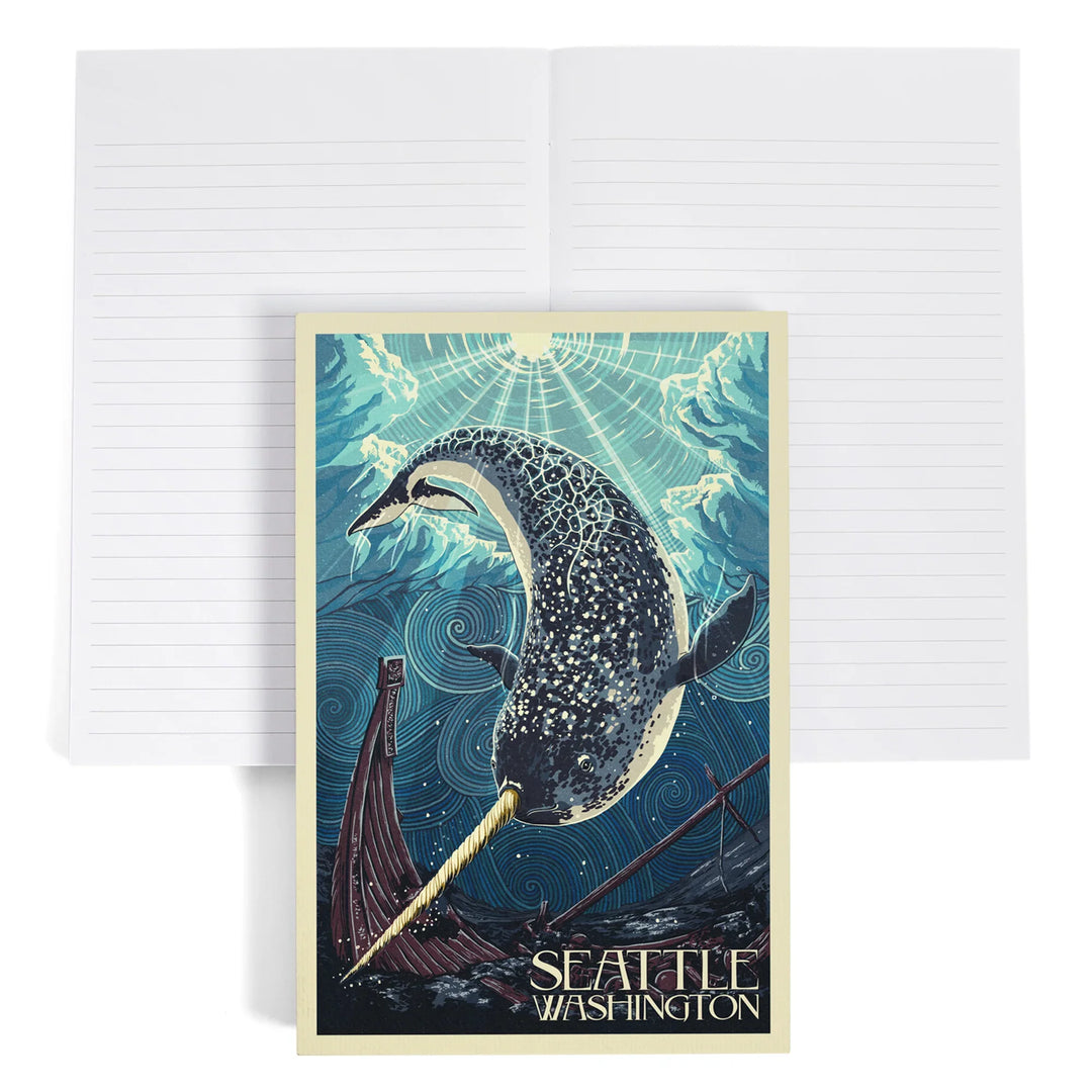 Lined 6x9 Journal, Seattle, Washington, Narwhal Letterpress, Lay Flat, 193 Pages, FSC paper