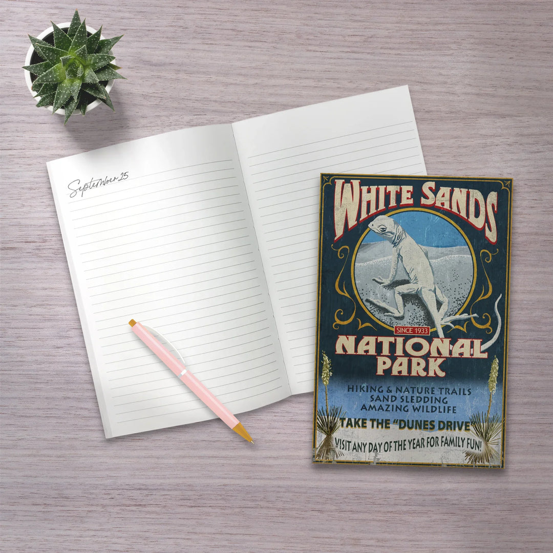 Lined 6x9 Journal, White Sands National Park, New Mexico, Lizard Vintage Sign, Lay Flat, 193 Pages, FSC paper