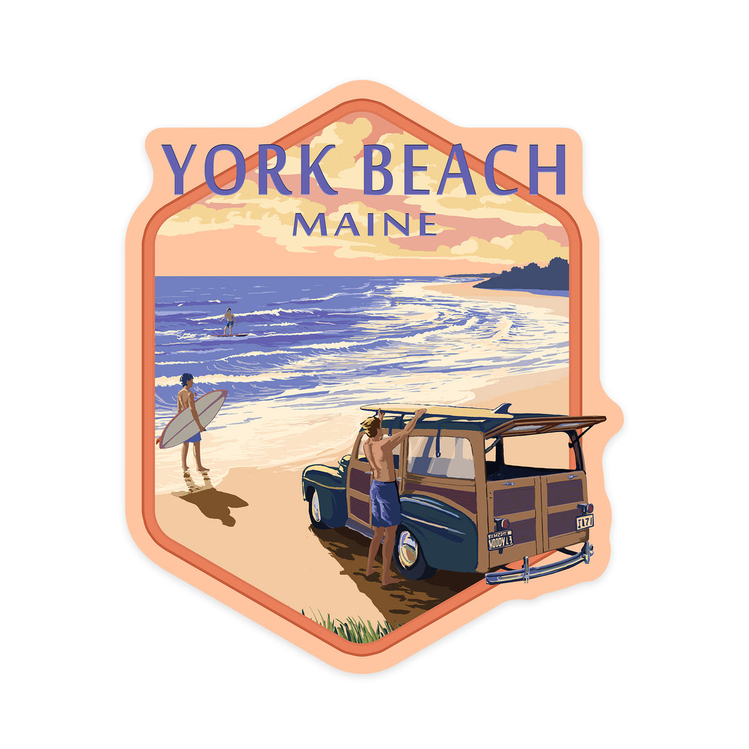 York Beach, Maine, Woody on Beach, Contour, Vinyl Sticker