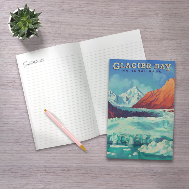 Lined 6x9 Journal, Glacier Bay National Park, Alaska, Oil Painting, Lay Flat, 193 Pages, FSC paper