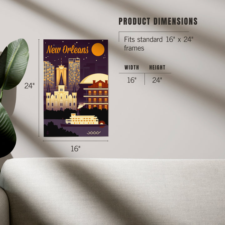 New Orleans, Louisiana, Retro Skyline Chromatic Series, Art & Giclee Prints