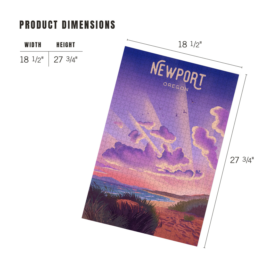 Newport, Oregon, Lithograph, New Shows Nightly, Beach Sunset, 1000 Piece Jigsaw Puzzle