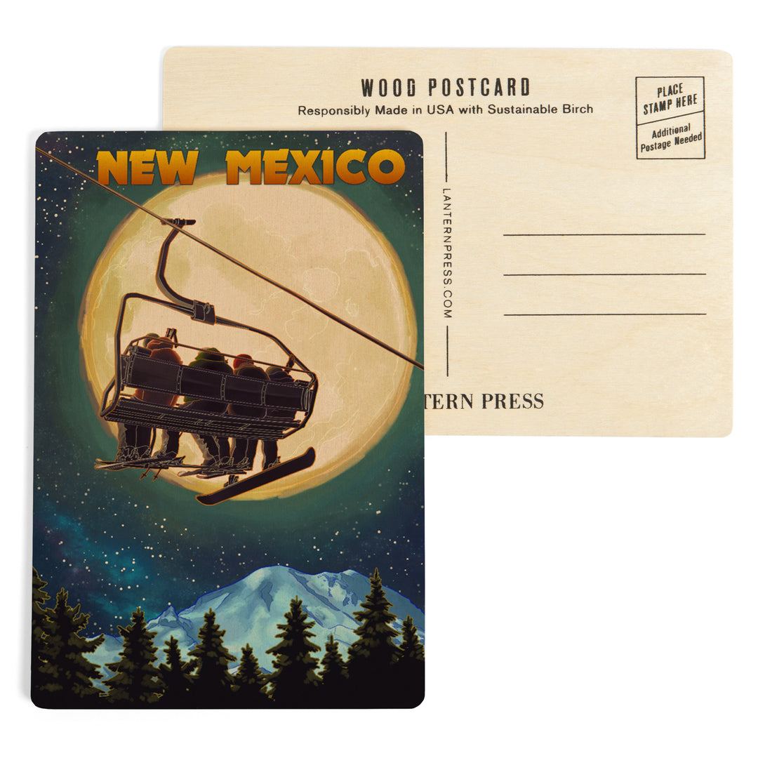 New Mexico Ski Lift, Full Moon Snowboarder, Wood Sign and Postcards