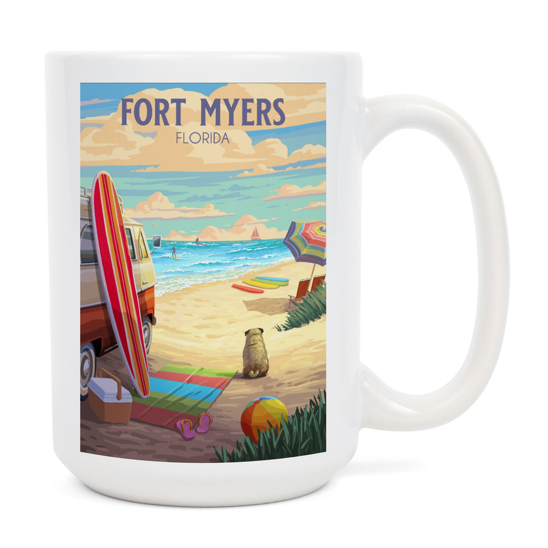 Fort Myers, Florida, Beach Activities, Painterly, Ceramic Mug