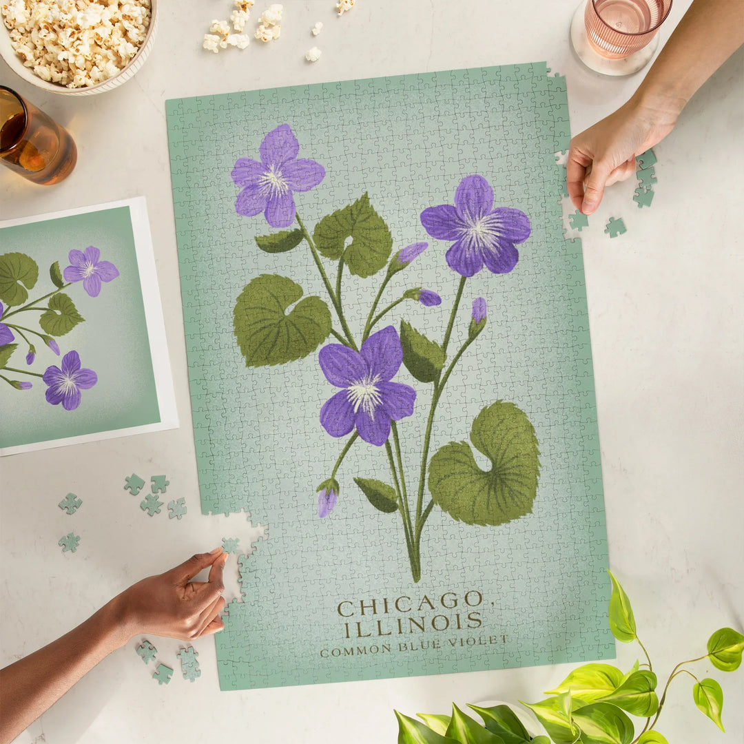 Chicago, Illinois, Vintage Flora, State Series, Common Blue Violet, 1000 Piece Jigsaw Puzzle