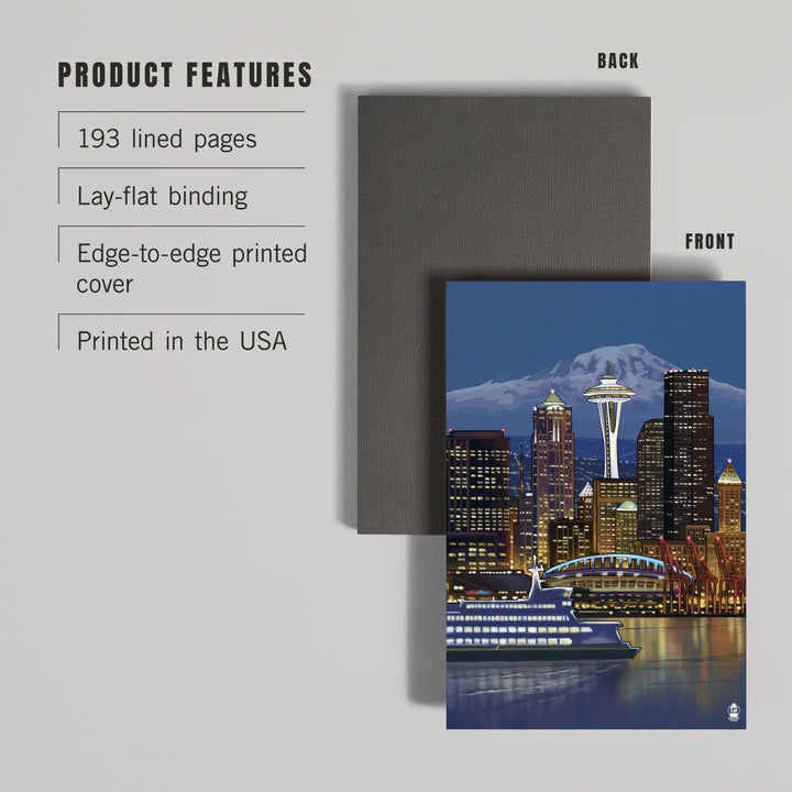 Lined 6x9 Journal, Seattle, Washington, Night Skyline, Image Only, Lay Flat, 193 Pages, FSC paper