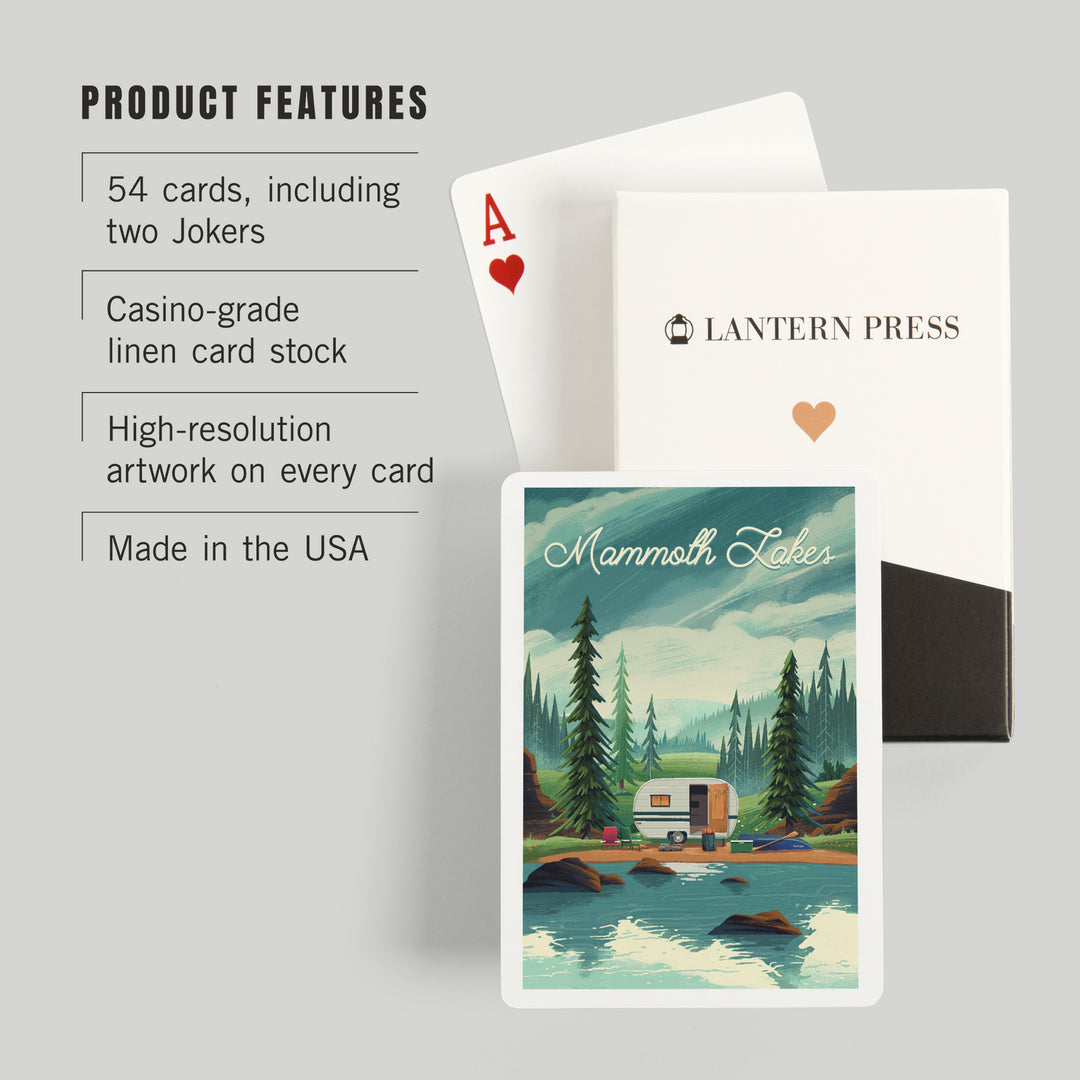 Playing Cards, Mammoth Lakes, California, At Home Anywhere, Camper in Evergreens, 52 Card Deck with Jokers in Box, Unique Art