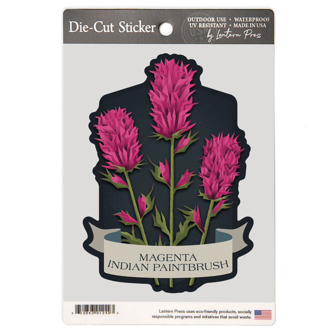 Vintage Flora Noir, Magenta Indian Paintbrush, Vinyl Sticker