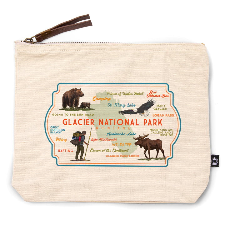 Glacier National Park, Montana, Typography & Icons, Contour, Lantern Press Artwork, Accessory Go Bag
