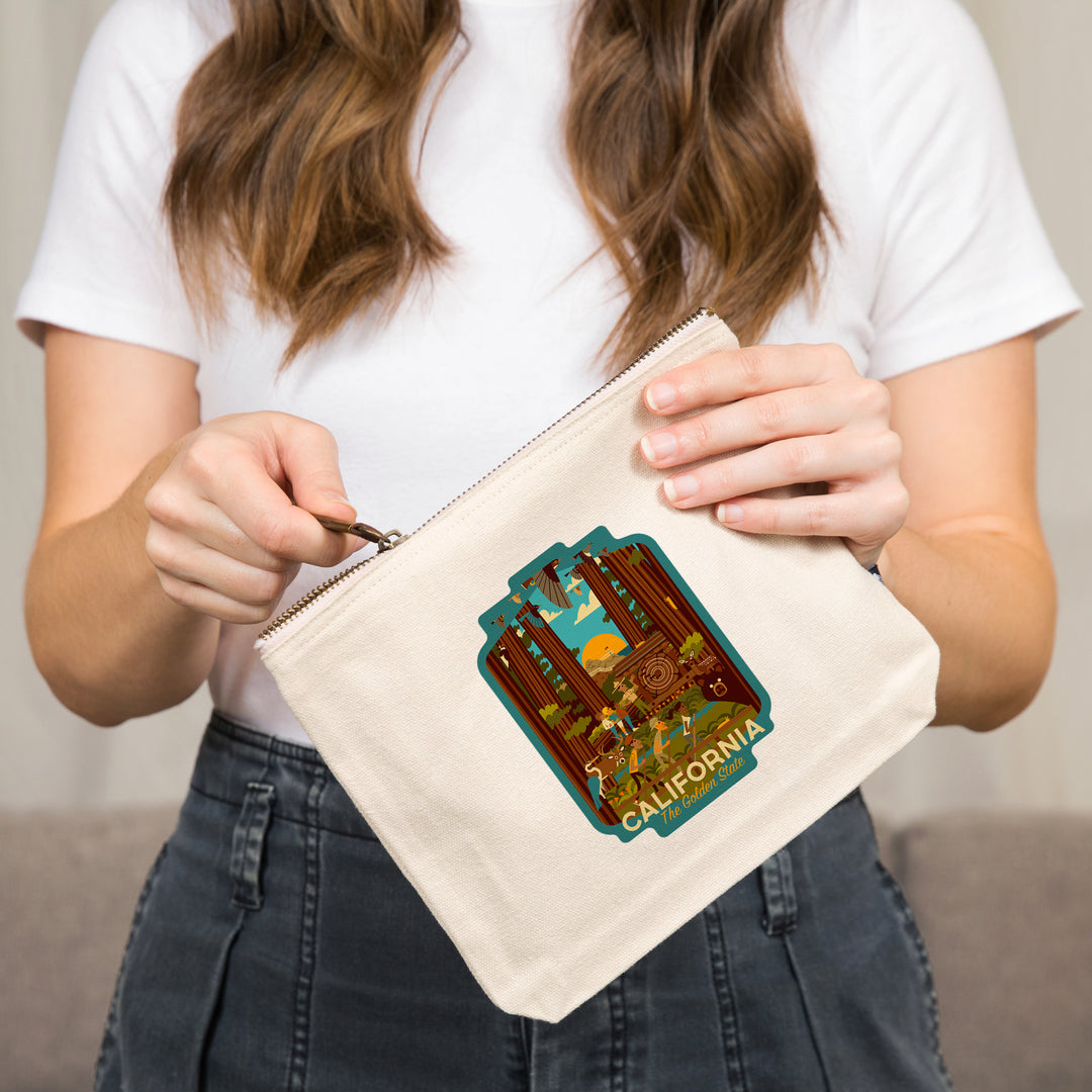 California, Geometric, The Golden State,, Organic Cotton Zipper Pouch, Go Bag