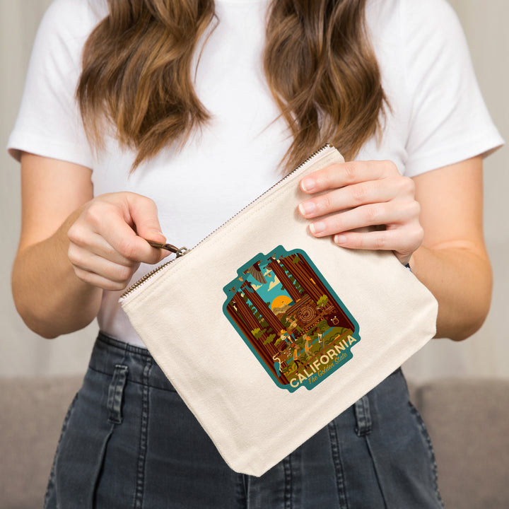 California, Geometric, The Golden State,, Organic Cotton Zipper Pouch, Go Bag