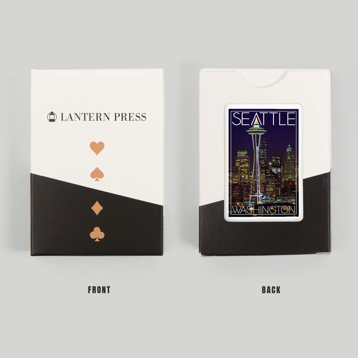 Playing Cards, Seattle, Washington, Space Needle Christmas at Night, 52 Card Deck with Jokers in Box, Unique Art