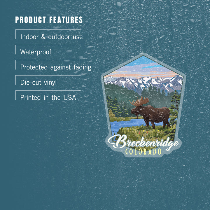 Breckenridge, Colorado, Moose, Summer Scene, Contour, Lantern Press Artwork, Vinyl Sticker