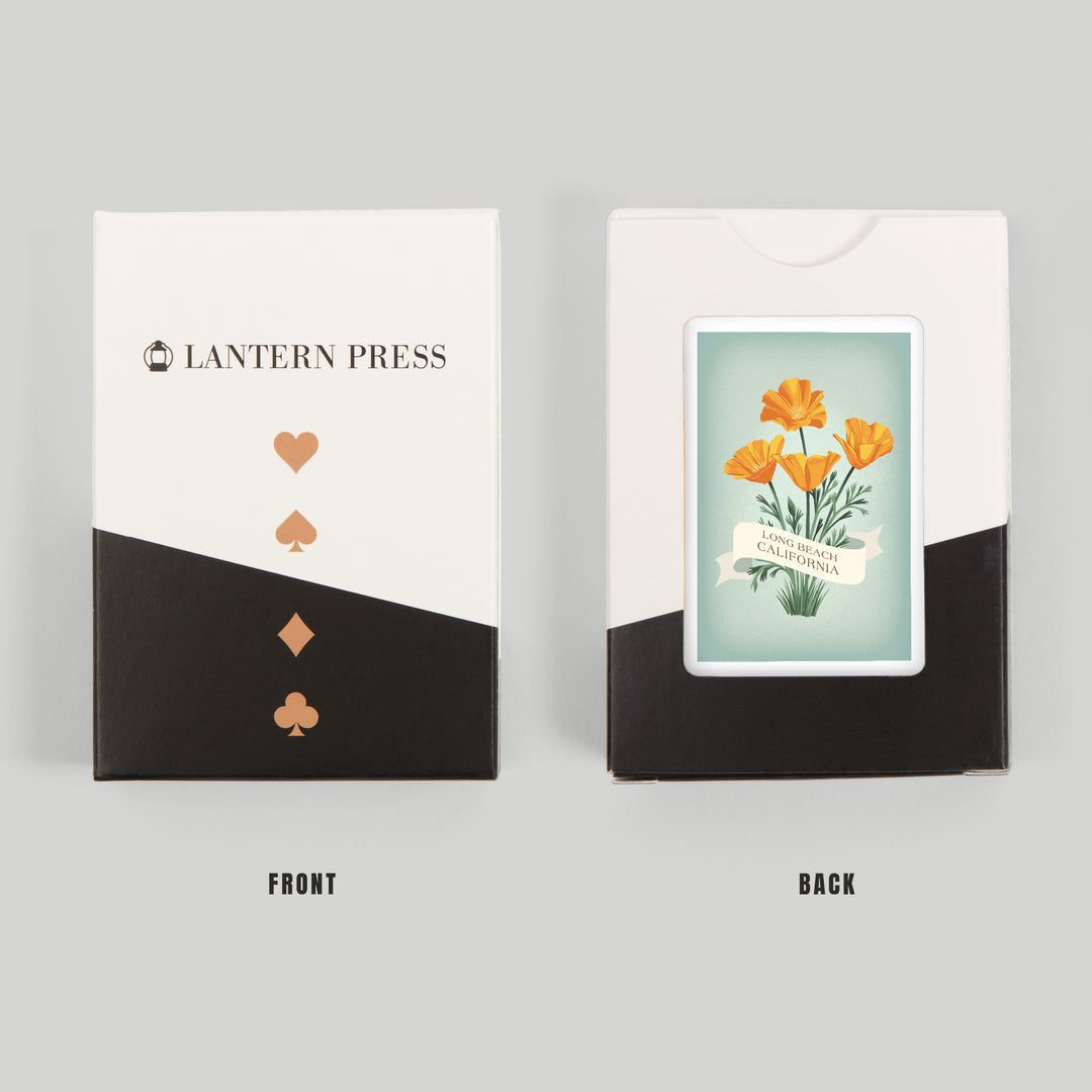 Playing Cards, Long Beach, California, Vintage Flora, California Poppy, 52 Card Deck with Jokers in Box, Unique Art