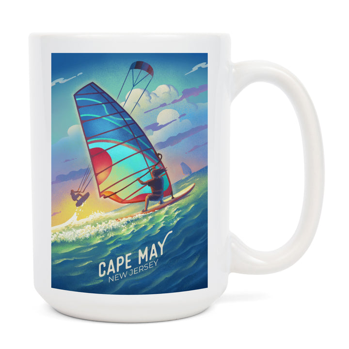 Cape May, New Jersey, Lithograph, Wind Rider, Windsurfing and Kitesurfing, Ceramic Mug