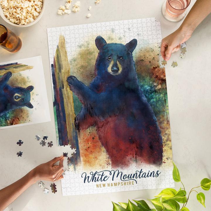 White Mountains, New Hampshire, Watercolor, Black Bear, Jigsaw Puzzle