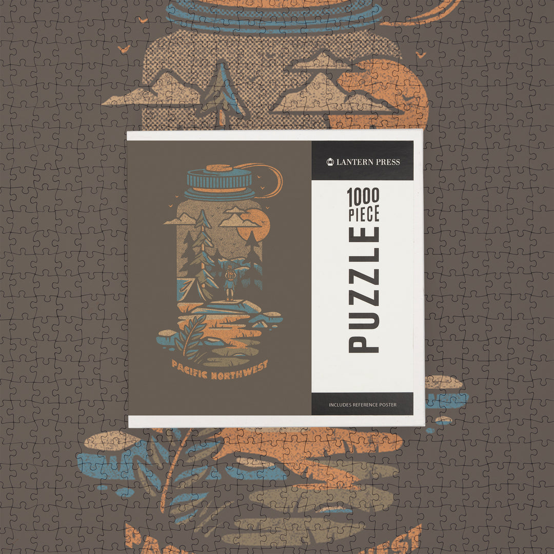 Pacific Northwest, Water Bottle, Distressed, Jigsaw Puzzle