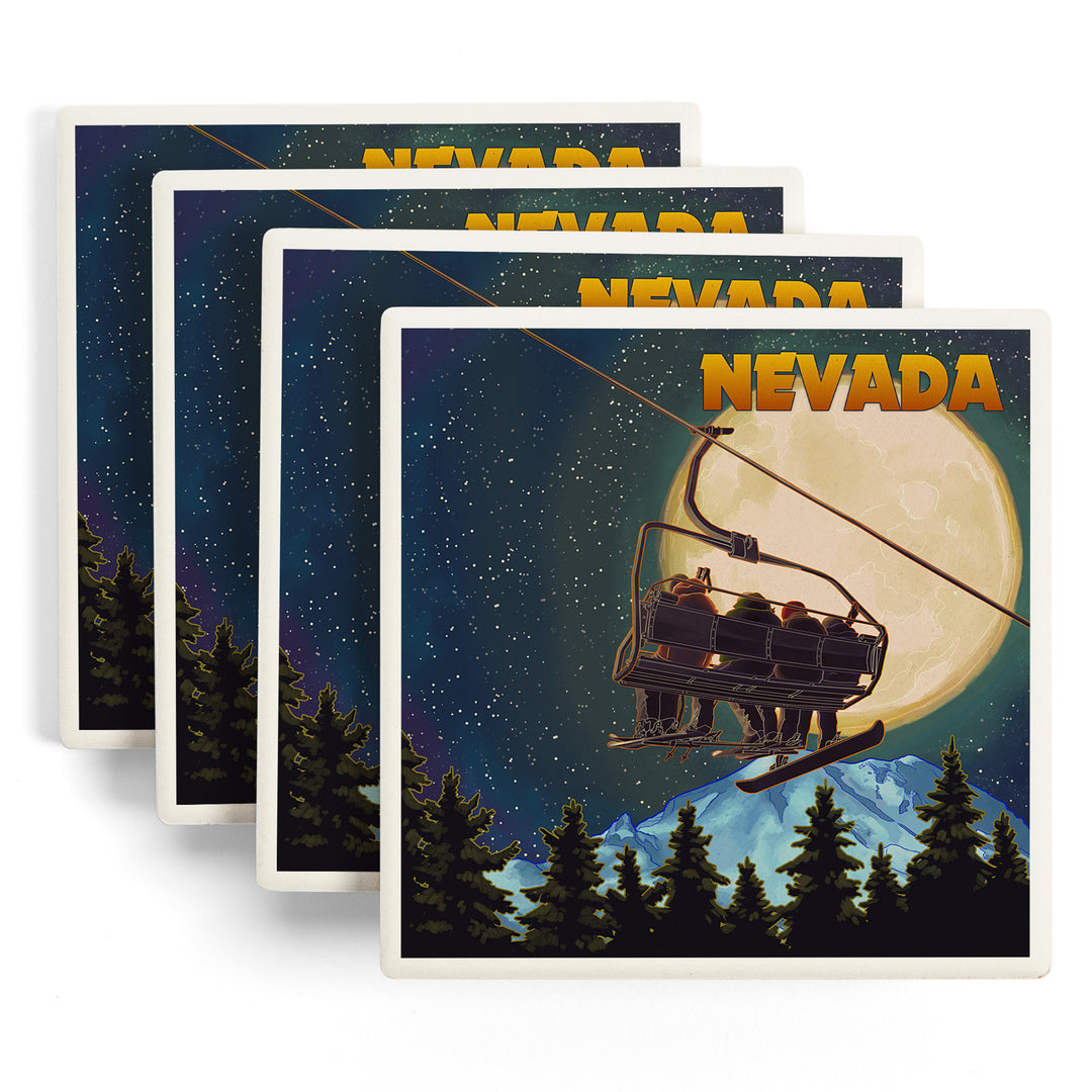 Nevada, Ski Lift and Full Moon, Snowboarder, Coasters