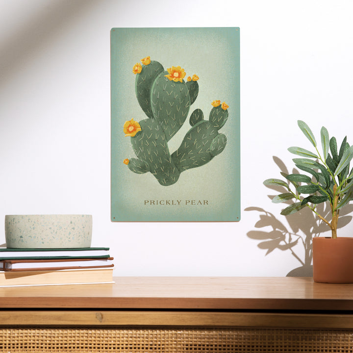 Prickly Pear with Yellow Flowers, Vintage Flora, Wood Sign and Postcards